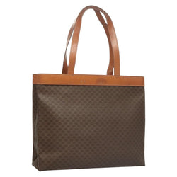 CELINE Macadam Canvas Tote Bag PVC Leather Brown Gold Auth 119866