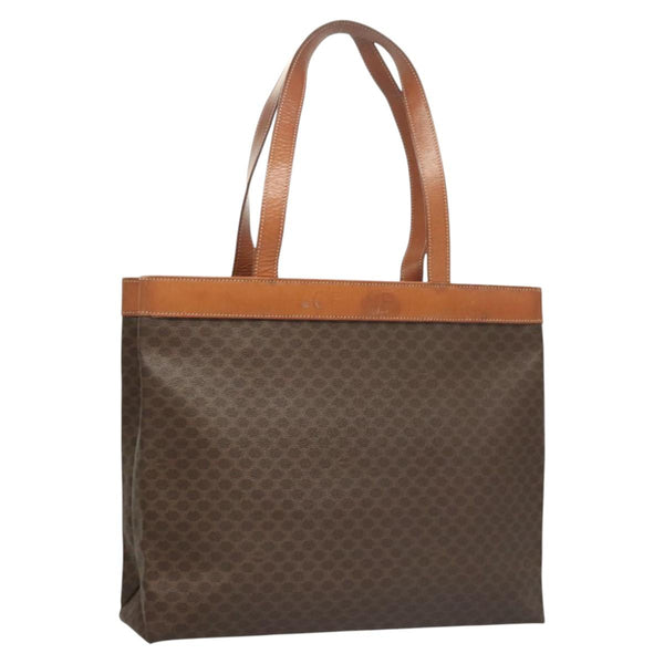CELINE Macadam Canvas Tote Bag PVC Leather Brown Gold Auth 119866