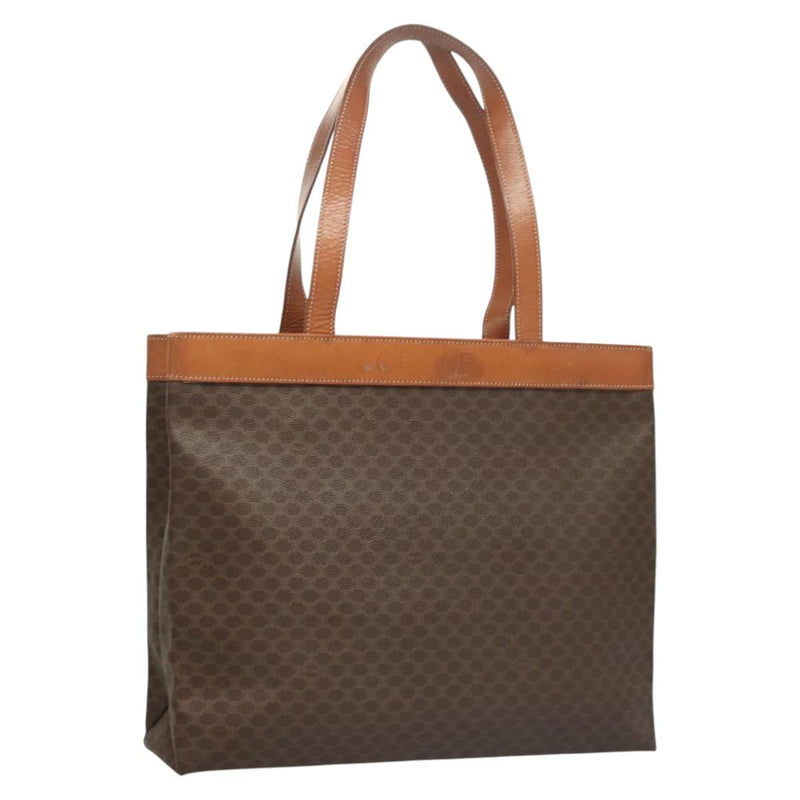 CELINE Macadam Canvas Tote Bag PVC Leather Brown Gold Auth 119866