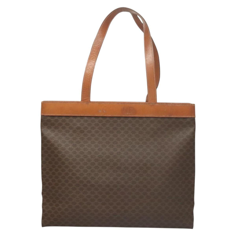CELINE Macadam Canvas Tote Bag PVC Leather Brown Gold Auth 119866