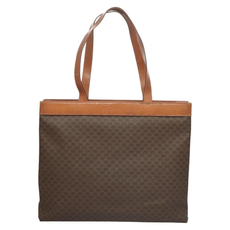 CELINE Macadam Canvas Tote Bag PVC Leather Brown Gold Auth 119866