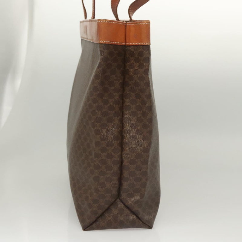 CELINE Macadam Canvas Tote Bag PVC Leather Brown Gold Auth 119866