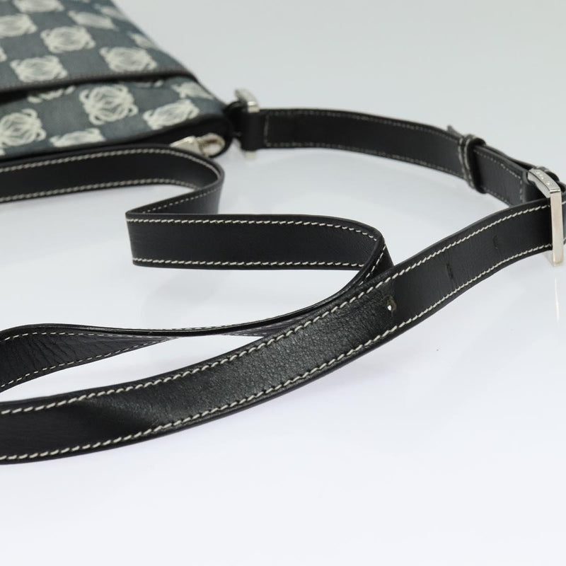 LOEWE Anagram Shoulder Bag Canvas Leather Gray Black Silver Auth 119873