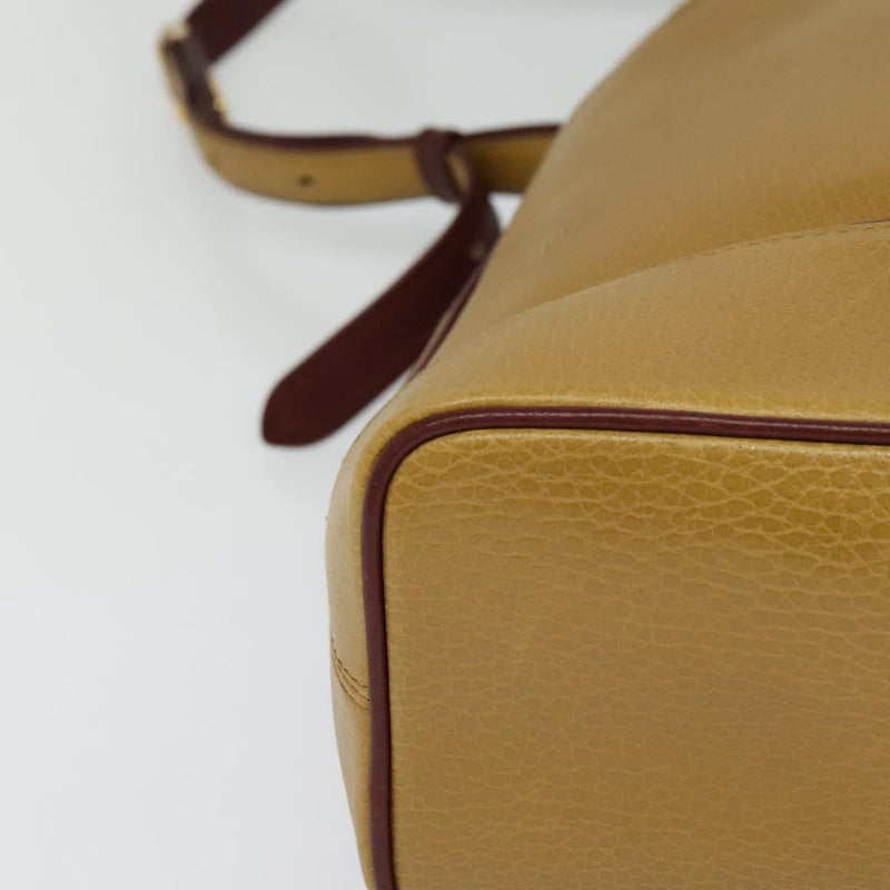 CARTIER Must Line Shoulder Bag Leather Beige Bordeaux gold Auth 119883