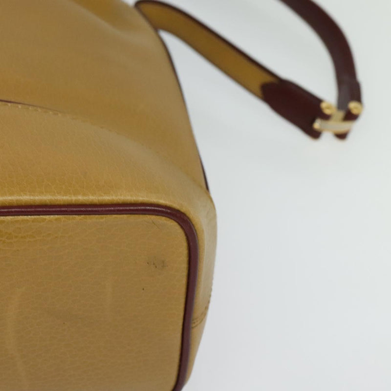 CARTIER Must Line Shoulder Bag Leather Beige Bordeaux gold Auth 119883