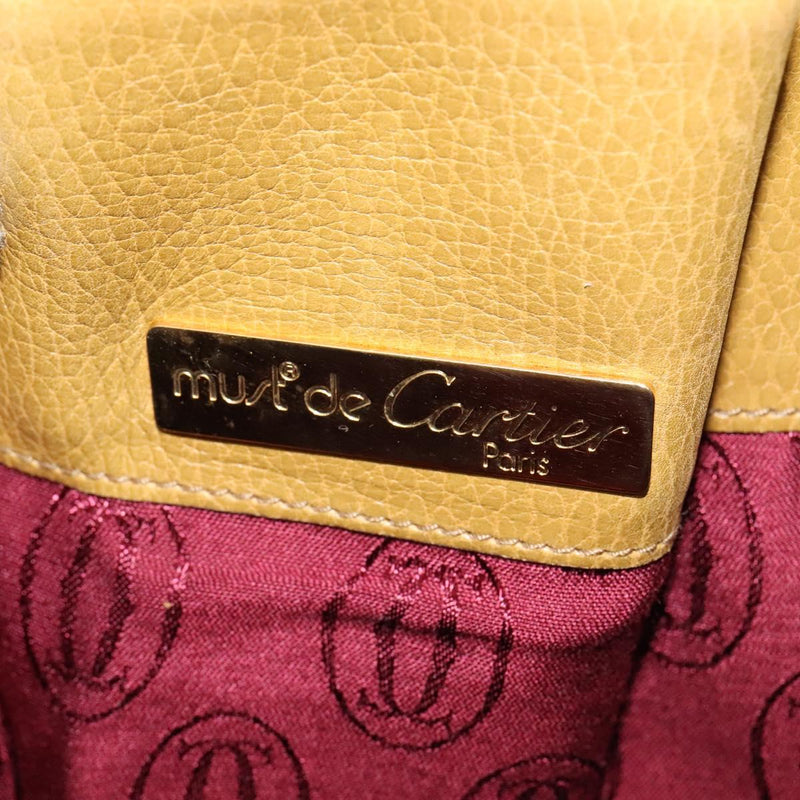CARTIER Must Line Shoulder Bag Leather Beige Bordeaux gold Auth 119883