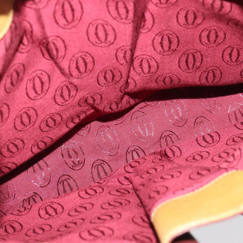 CARTIER Must Line Shoulder Bag Leather Beige Bordeaux gold Auth 119883