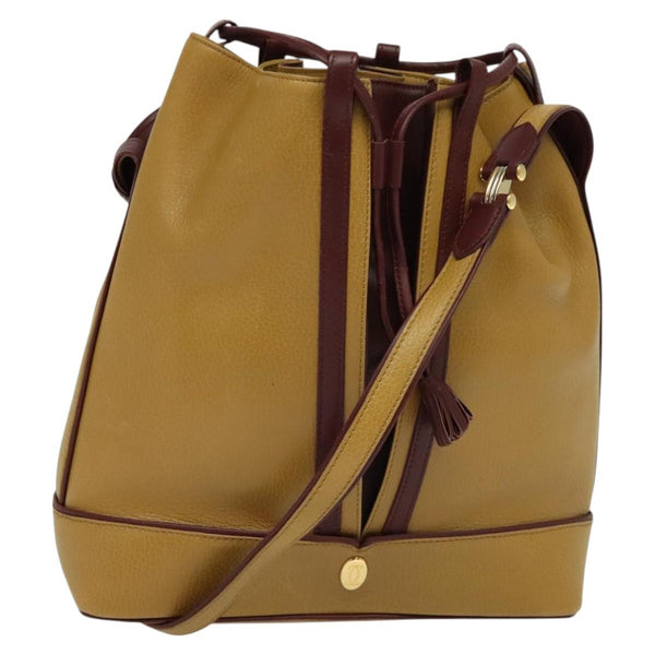 CARTIER Must Line Shoulder Bag Leather Beige Bordeaux gold Auth 119883
