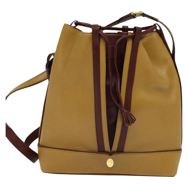 CARTIER Must Line Shoulder Bag Leather Beige Bordeaux gold Auth 119883