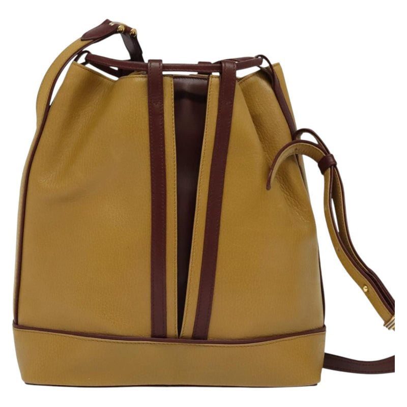 CARTIER Must Line Shoulder Bag Leather Beige Bordeaux gold Auth 119883