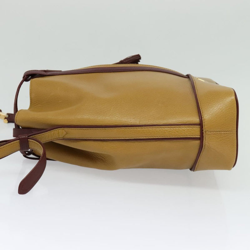 CARTIER Must Line Shoulder Bag Leather Beige Bordeaux gold Auth 119883