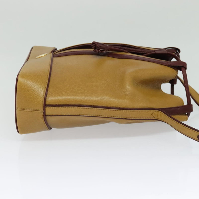 CARTIER Must Line Shoulder Bag Leather Beige Bordeaux gold Auth 119883