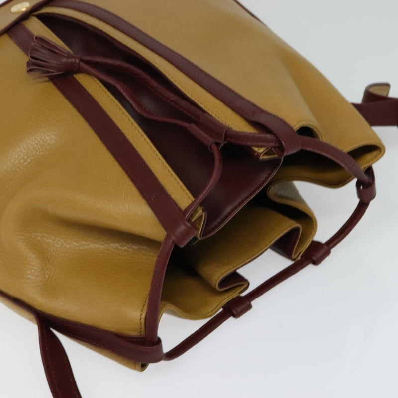CARTIER Must Line Shoulder Bag Leather Beige Bordeaux gold Auth 119883