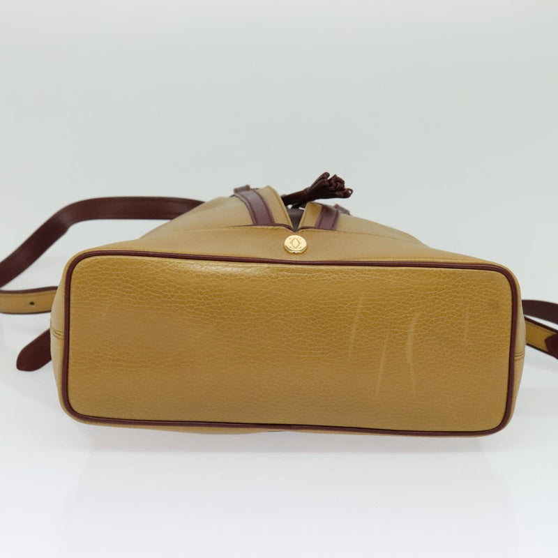 CARTIER Must Line Shoulder Bag Leather Beige Bordeaux gold Auth 119883