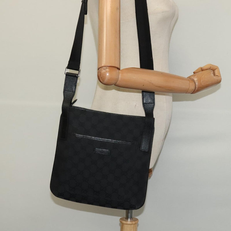 GUCCI GG Canvas Shoulder Bag Black Silver 122793 Auth 119885