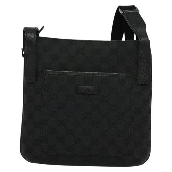 GUCCI GG Canvas Shoulder Bag Black Silver 122793 Auth 119885