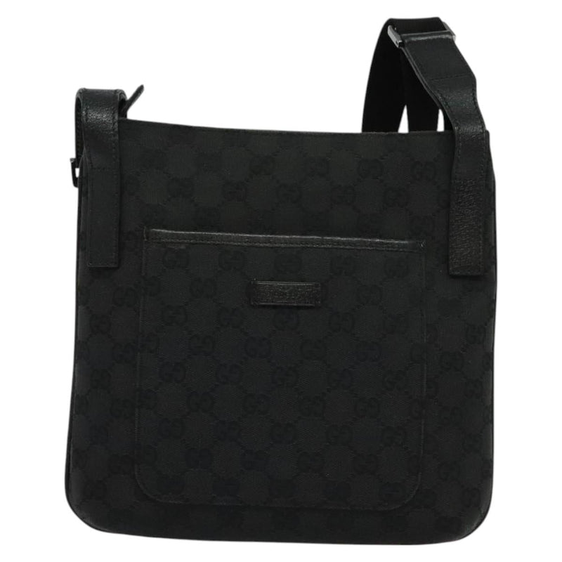 GUCCI GG Canvas Shoulder Bag Black Silver 122793 Auth 119885