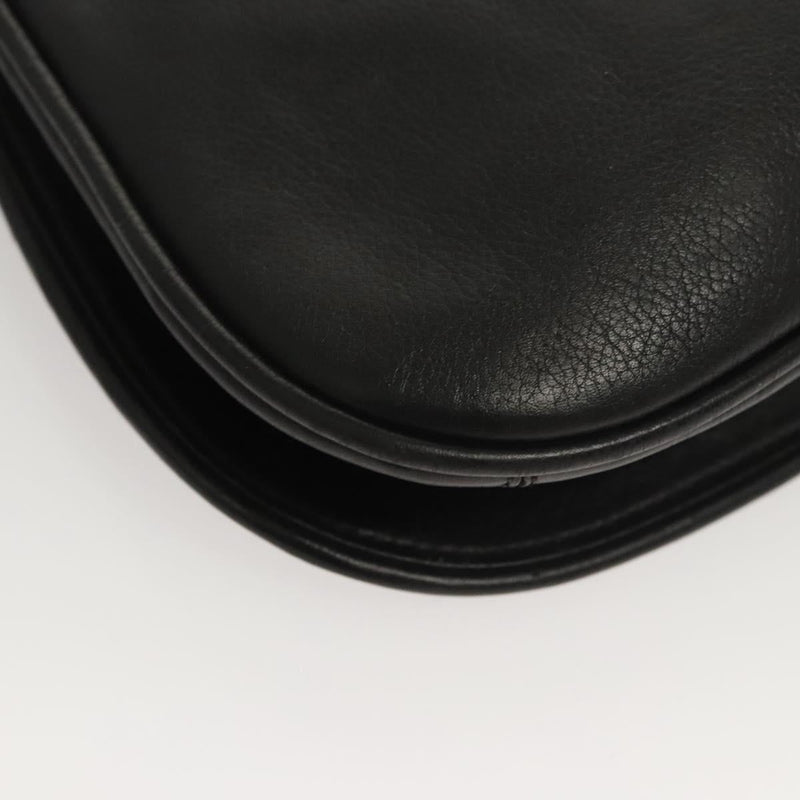 GUCCI Clutch Bag Leather Black Gold Auth 119888