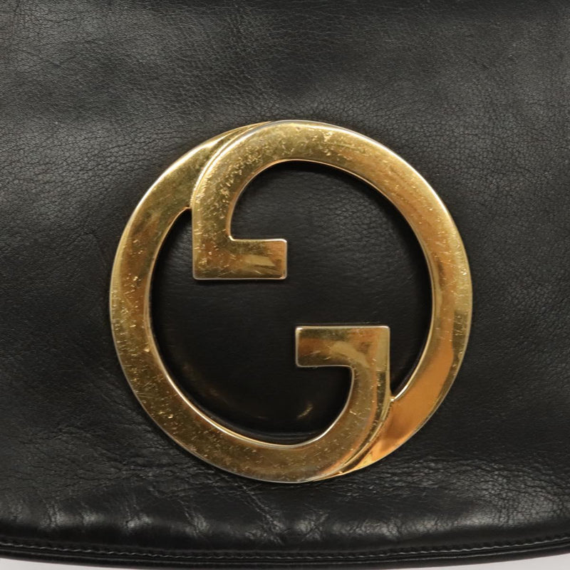 GUCCI Clutch Bag Leather Black Gold Auth 119888
