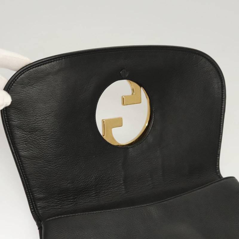 GUCCI Clutch Bag Leather Black Gold Auth 119888