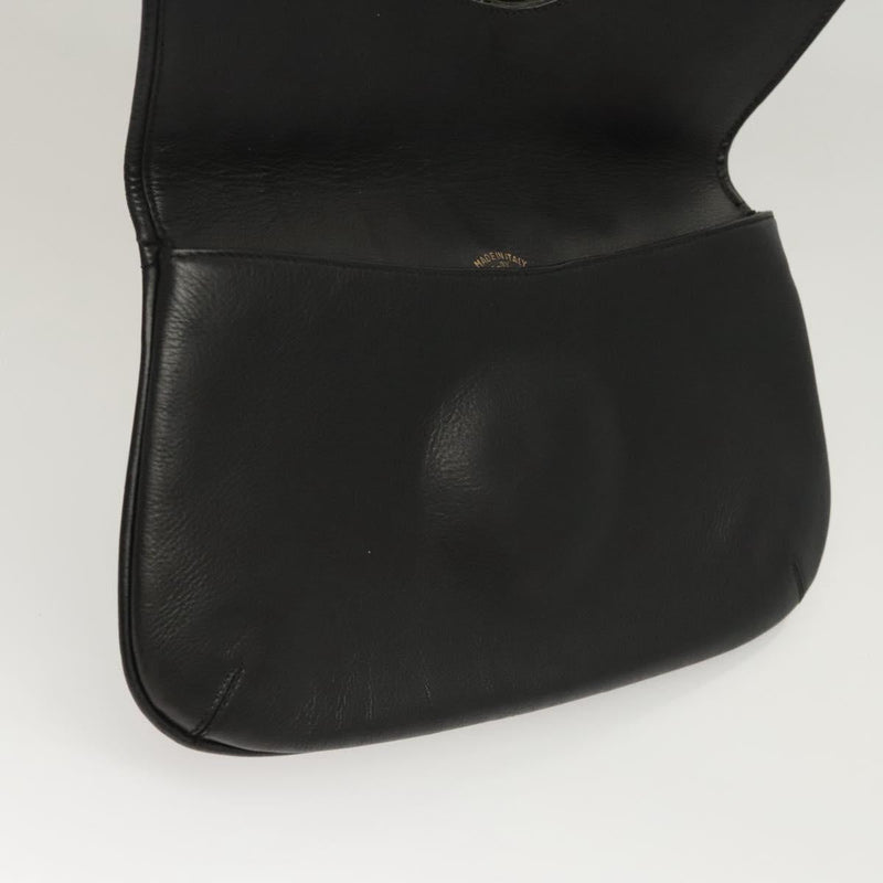 GUCCI Clutch Bag Leather Black Gold Auth 119888