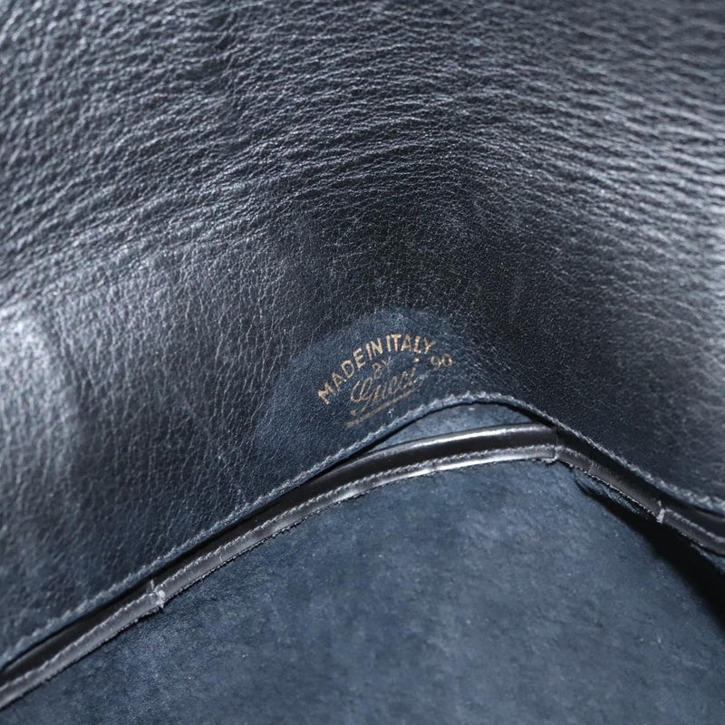 GUCCI Clutch Bag Leather Black Gold Auth 119888