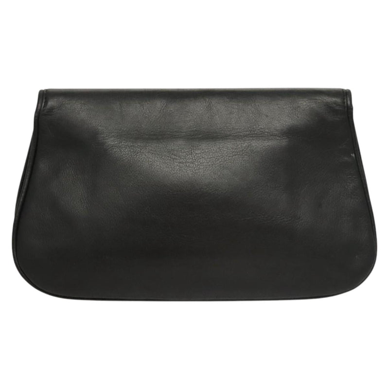 GUCCI Clutch Bag Leather Black Gold Auth 119888