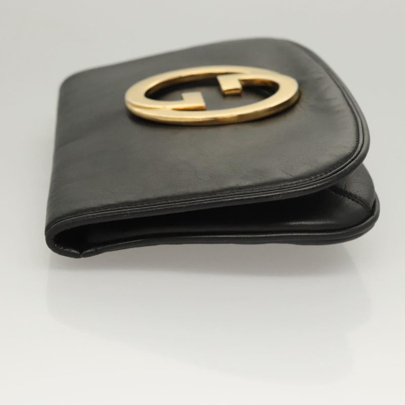 GUCCI Clutch Bag Leather Black Gold Auth 119888