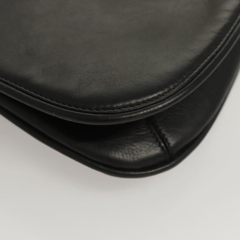 GUCCI Clutch Bag Leather Black Gold Auth 119888