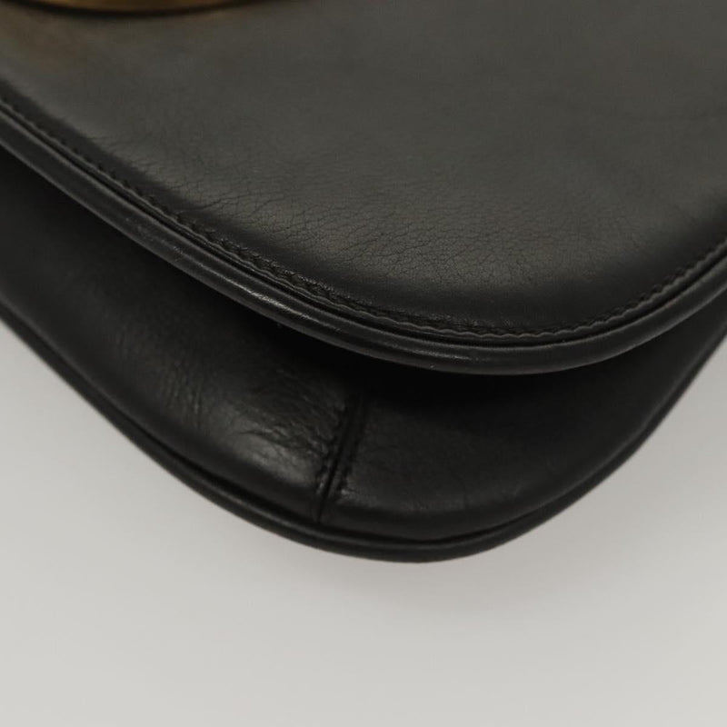GUCCI Clutch Bag Leather Black Gold Auth 119888