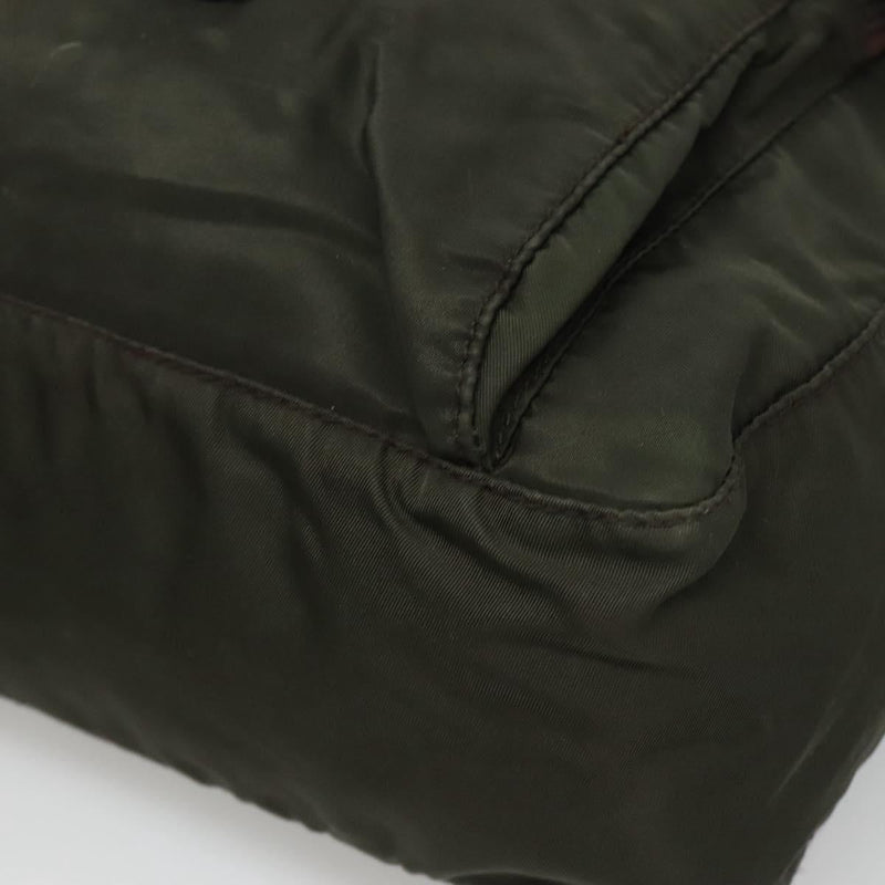 PRADA Shoulder Bag Khaki Silver Auth 119889