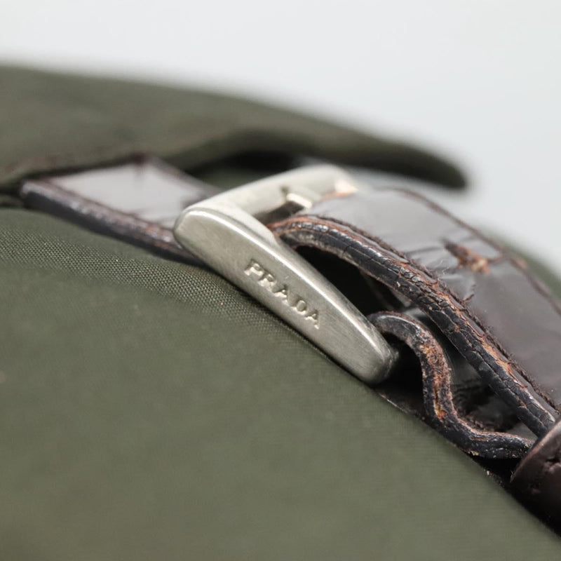 PRADA Shoulder Bag Khaki Silver Auth 119889
