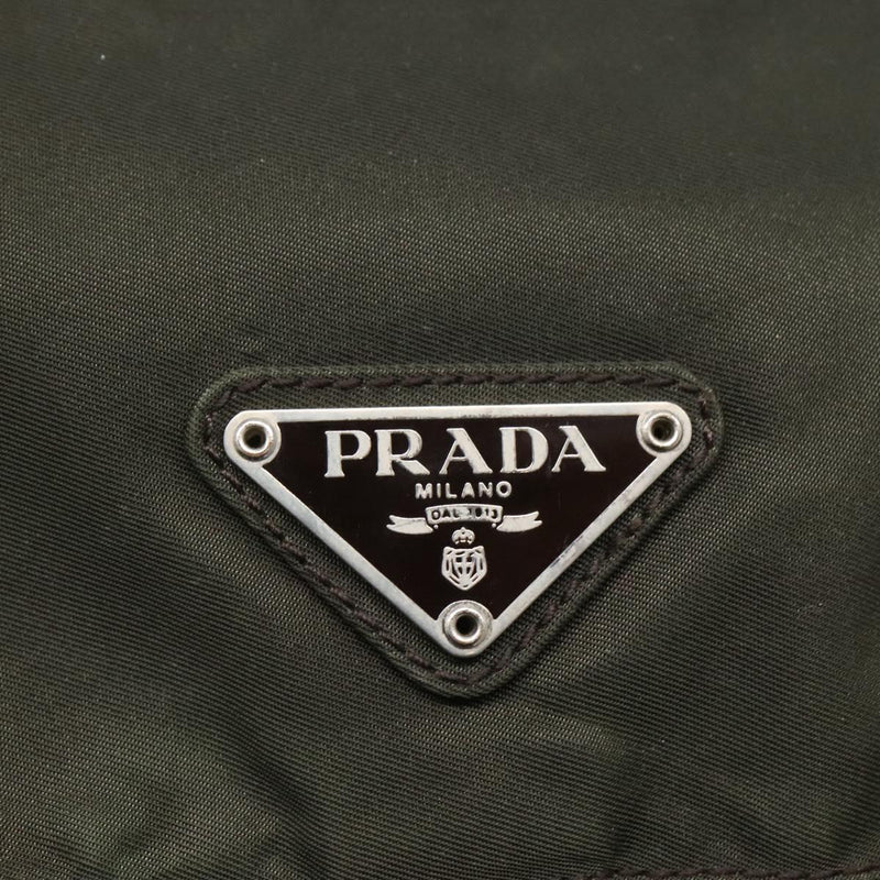 PRADA Shoulder Bag Khaki Silver Auth 119889