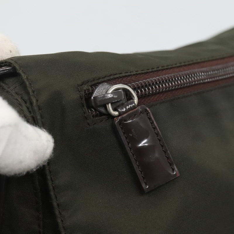 PRADA Shoulder Bag Khaki Silver Auth 119889