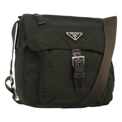 PRADA Shoulder Bag Khaki Silver Auth 119889