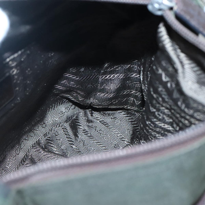 PRADA Shoulder Bag Khaki Silver Auth 119889