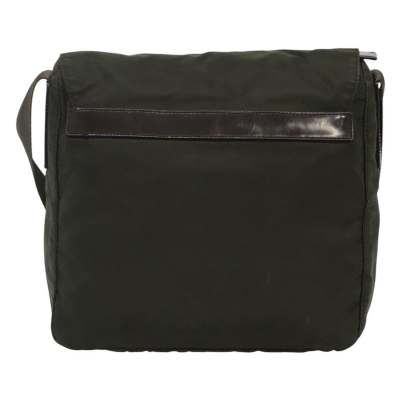 PRADA Shoulder Bag Khaki Silver Auth 119889