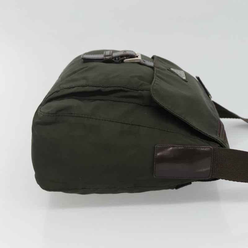 PRADA Shoulder Bag Khaki Silver Auth 119889