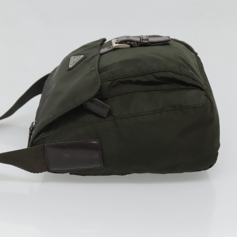 PRADA Shoulder Bag Khaki Silver Auth 119889
