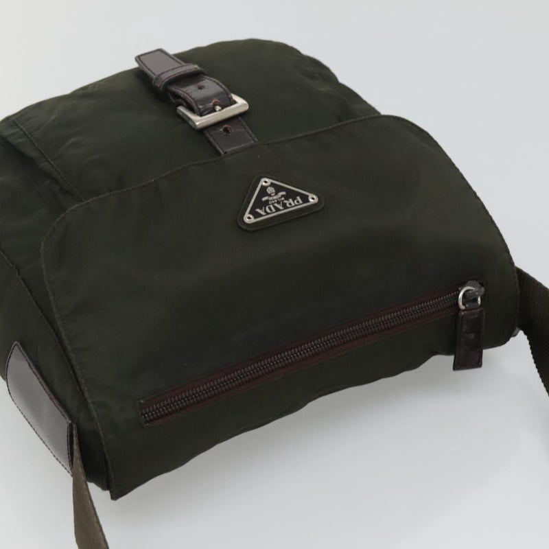 PRADA Shoulder Bag Khaki Silver Auth 119889