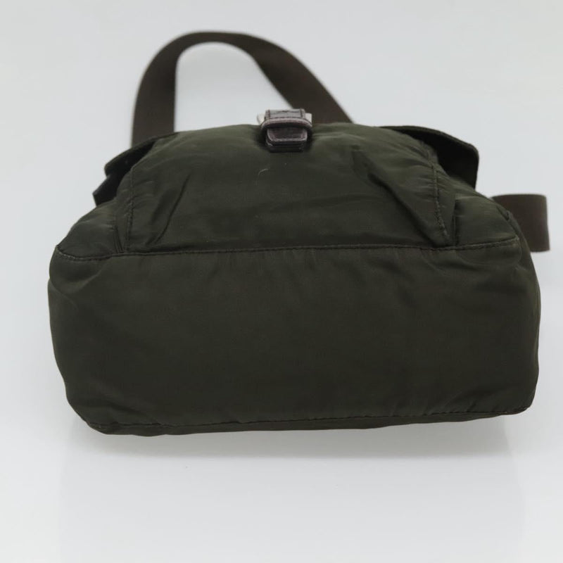 PRADA Shoulder Bag Khaki Silver Auth 119889
