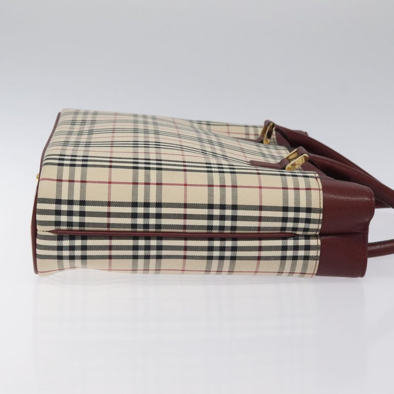 BURBERRY Nova Check Hand Bag Canvas Beige Gold Auth 119890