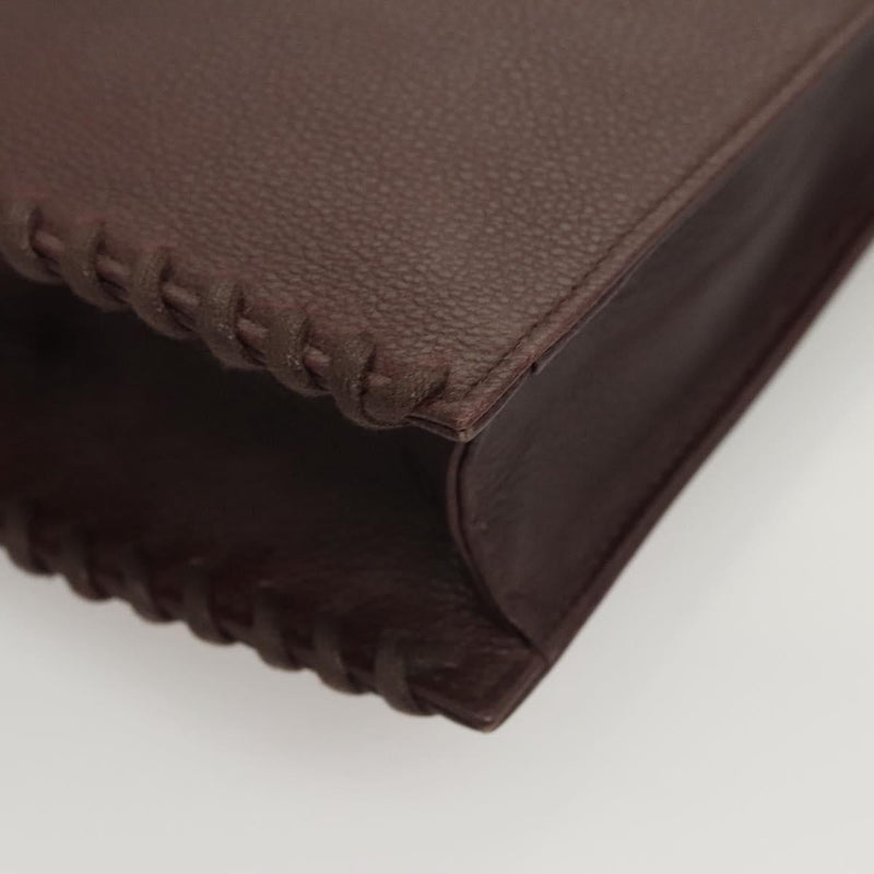 SAINT LAURENT Clutch Bag Leather Brown Gold Auth 119904