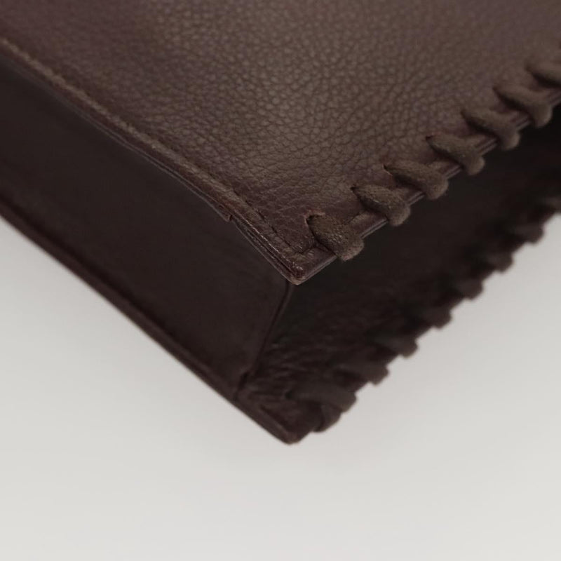 SAINT LAURENT Clutch Bag Leather Brown Gold Auth 119904