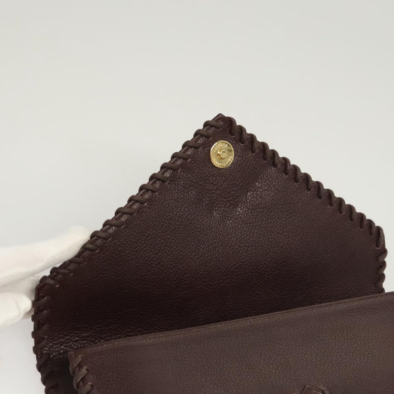 SAINT LAURENT Clutch Bag Leather Brown Gold Auth 119904