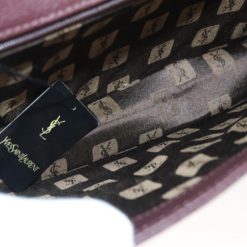 SAINT LAURENT Clutch Bag Leather Brown Gold Auth 119904
