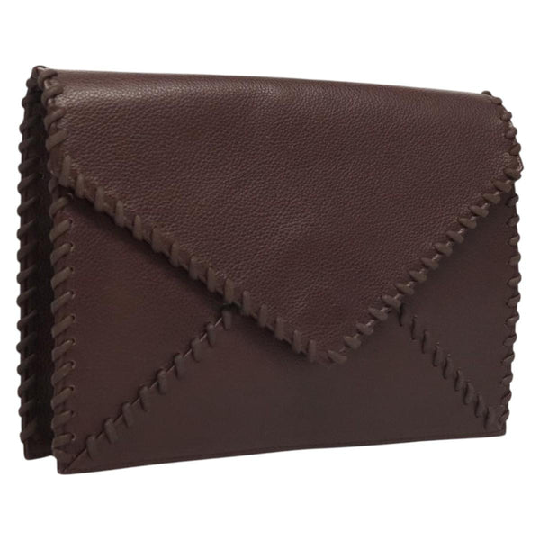 SAINT LAURENT Clutch Bag Leather Brown Gold Auth 119904