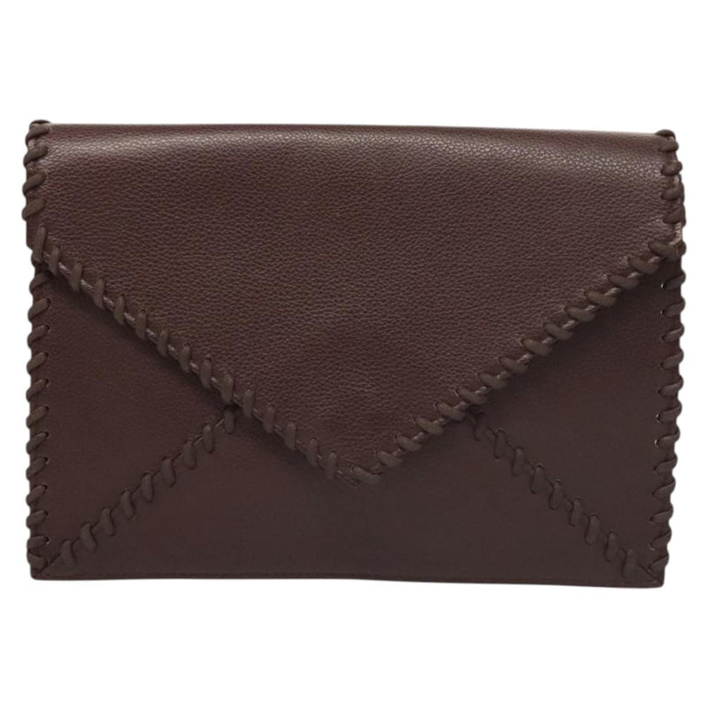 SAINT LAURENT Clutch Bag Leather Brown Gold Auth 119904