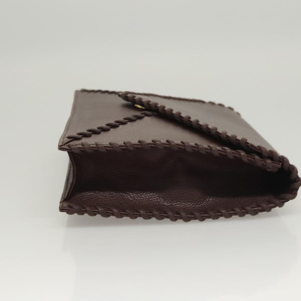 SAINT LAURENT Clutch Bag Leather Brown Gold Auth 119904