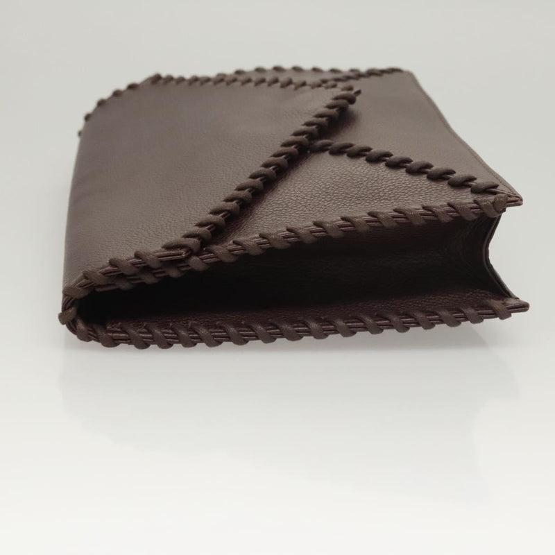 SAINT LAURENT Clutch Bag Leather Brown Gold Auth 119904